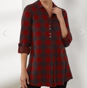 Soft Surroundings Mad About Plaid Red Tunic Shirt XL